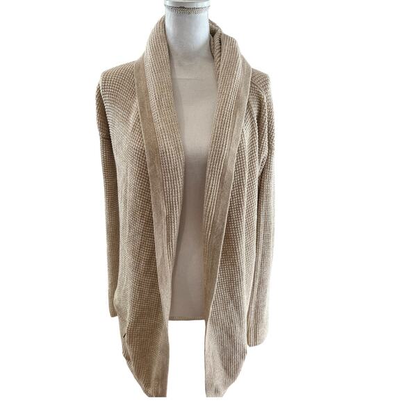 Calvin Klein Beige & Metallic Gold Cocoon Cardigan Sweater - Picture 1 of 6